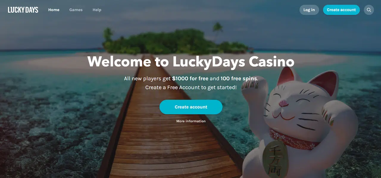 Lucky Days Casino welcome screen