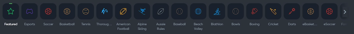 Sportsbet.io Sports selection