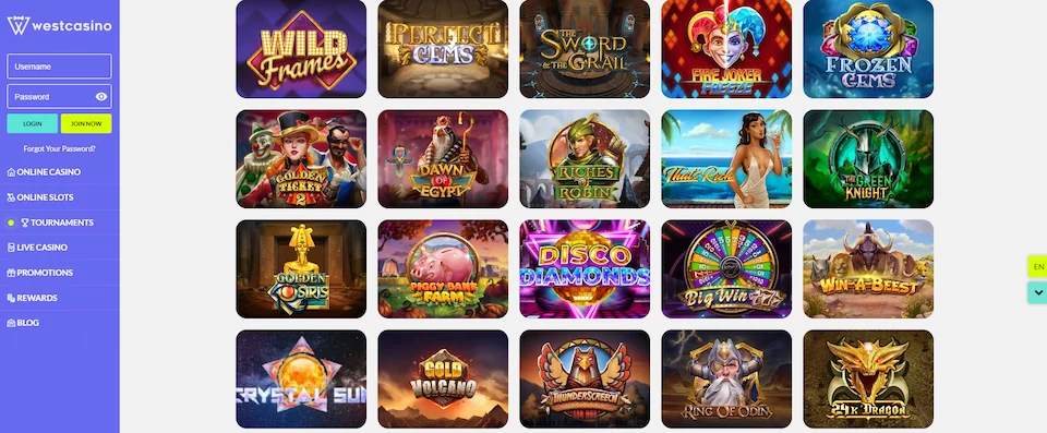 Westcasino Game Selection