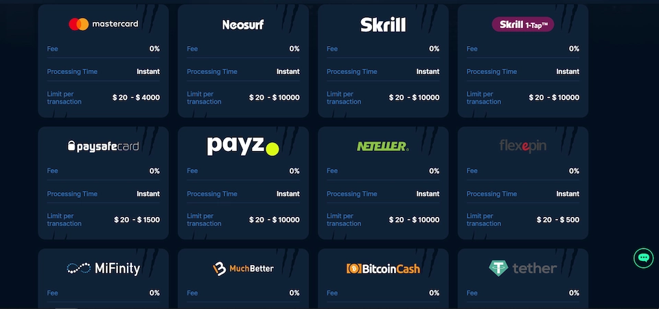 Playzilla casino payment options