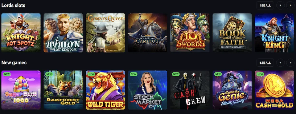 Slotlords Game Selection