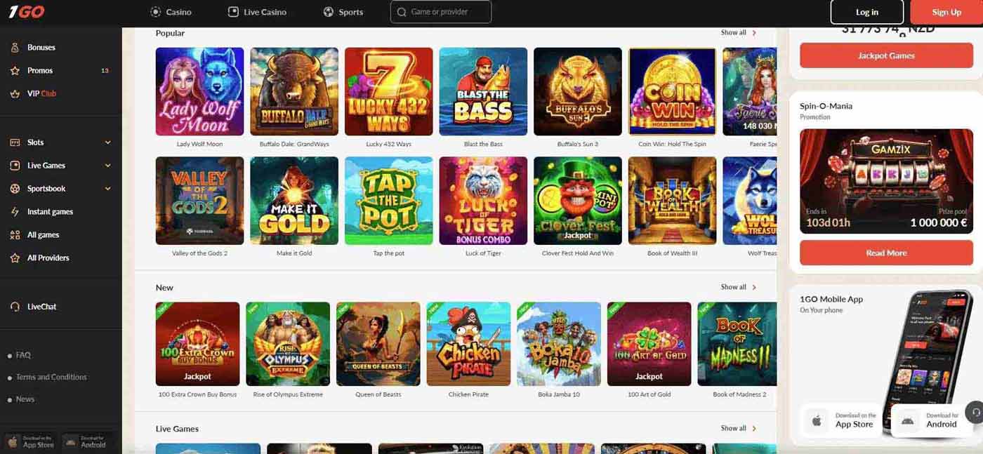1GO casinos games Bet Kiwi New Zealand