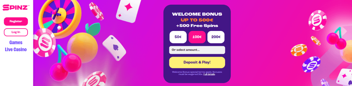 Spinz Casino Review Homepage and Bonus Bet Kiwi New Zealand